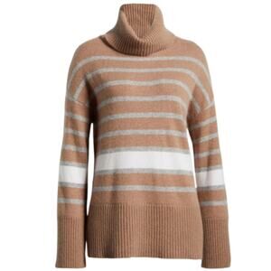Magaschoni Stripe Cashmere Turtleneck Sweater In Toasted Brown Size L